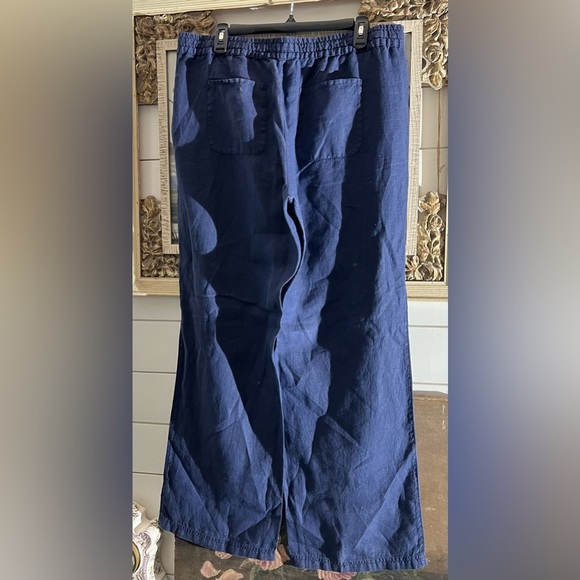 Tommy Bahama Navy Linen Size Large Wide-Leg Pants - Picture 3 of 4